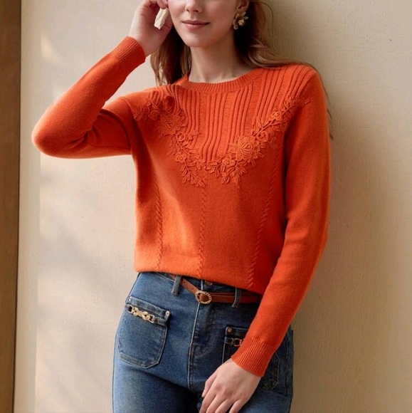 CONTRAST GUIPURE LACE SWEATER - Picture 1 of 5